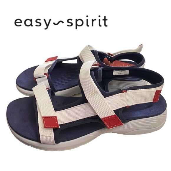 Easy Spirit Tabata White Navy Red Velcro Closure Sandals NEW 9.5 9.5WW - Picture 1 of 6
